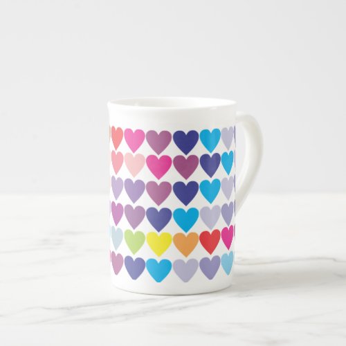 Colorful Rainbow Hearts Pattern Bone China Mug