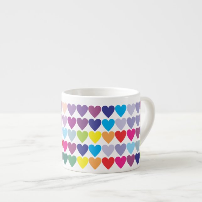 Colorful Rainbow Hearts Pattern  Espresso Cup (Front Right)