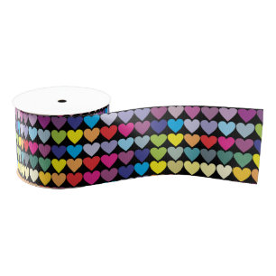 Colorful Rainbow Hearts Pattern Grosgrain Ribbon