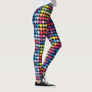 Colorful Rainbow Hearts Pattern Leggings