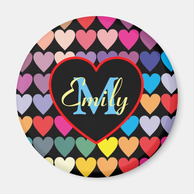Colorful Rainbow Hearts Pattern Personalised Magnet (Front)