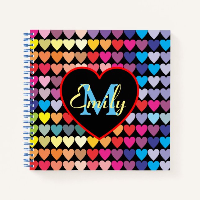 Colorful Rainbow Hearts Pattern Personalised Notebook (Front)