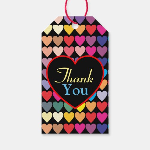 Colorful Rainbow Hearts Pattern Thank You Gift Tags