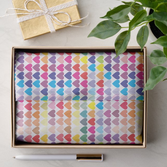 Colorful Rainbow Hearts Pattern Tissue Paper (Gift)