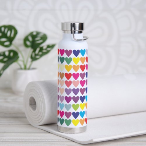 Colorful Rainbow Hearts Pattern Water Bottle