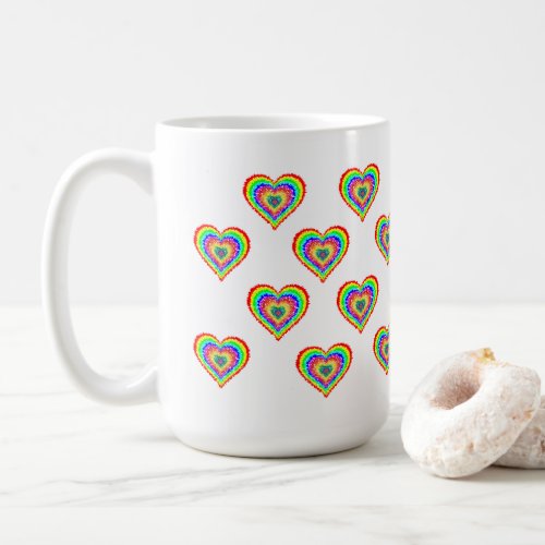 Colorful Rainbow Hearts Patterned Coffee Mug