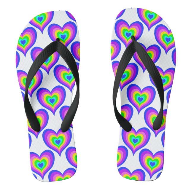 Colorful Rainbow Hearts Pride Love Flip Flops (Footbed)