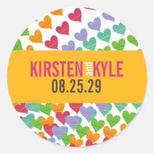 Colorful Rainbow Hearts Sprinkles Wedding Stickers