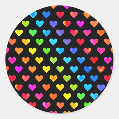 Colorful Rainbow Hearts Stripe Pattern Classic Round Sticker