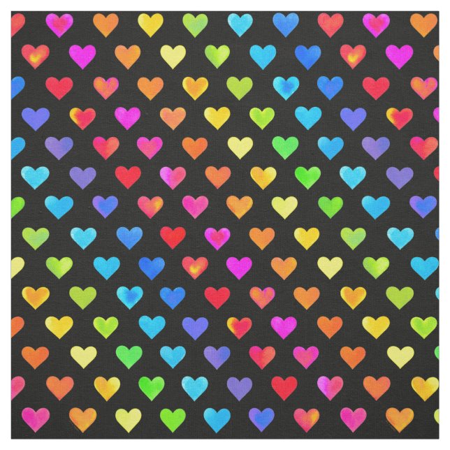 Colorful Rainbow Hearts Stripe Pattern Fabric (Swatch)