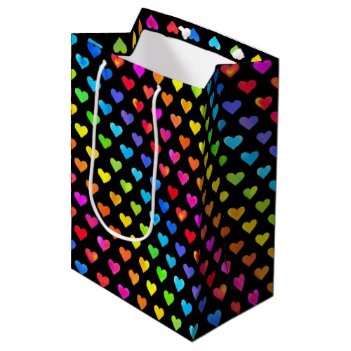 Colorful Rainbow Hearts Stripe Pattern Medium Gift Bag