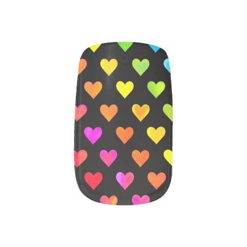 Colorful Rainbow Hearts Stripe Pattern Minx Nail Art