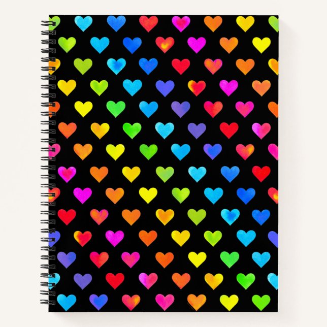 Colorful Rainbow Hearts Stripe Pattern Notebook (Front)
