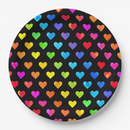 Colorful Rainbow Hearts Stripe Pattern Paper Plates