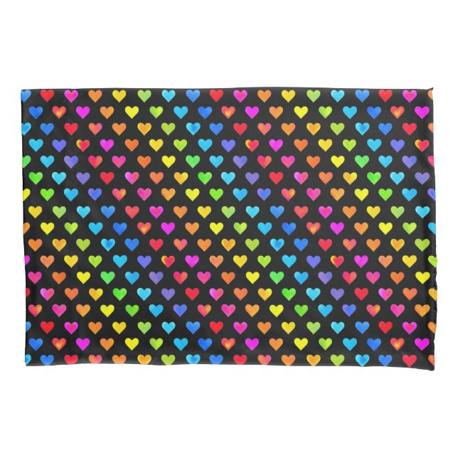 Colorful Rainbow Hearts Stripe Pattern Pillow Case (Front)