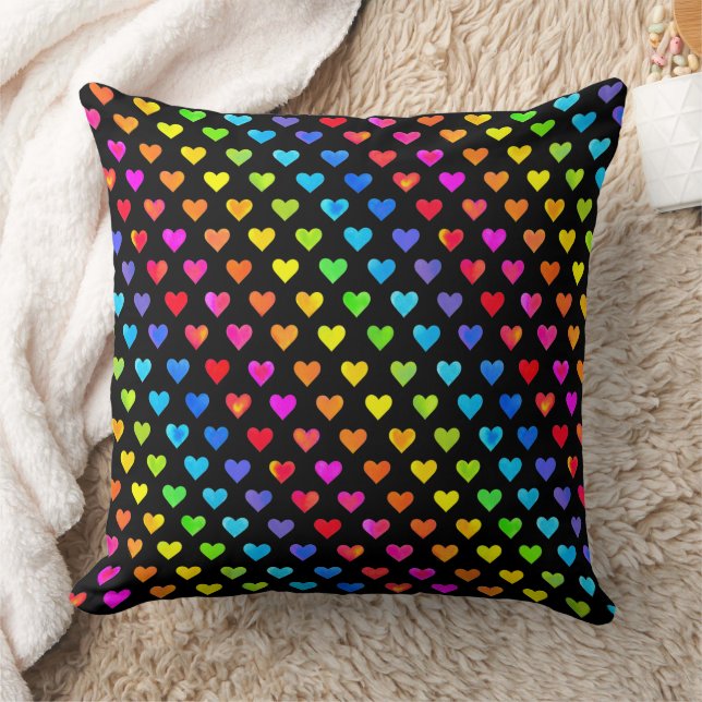 Colorful Rainbow Hearts Stripe Pattern Throw Pillow (Blanket)