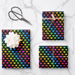 Colorful Rainbow Hearts Stripe Pattern Wrapping Paper Sheets