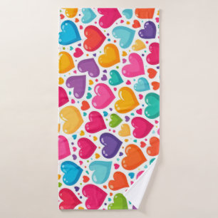 Colorful rainbow hearts Valentines Bath Towel