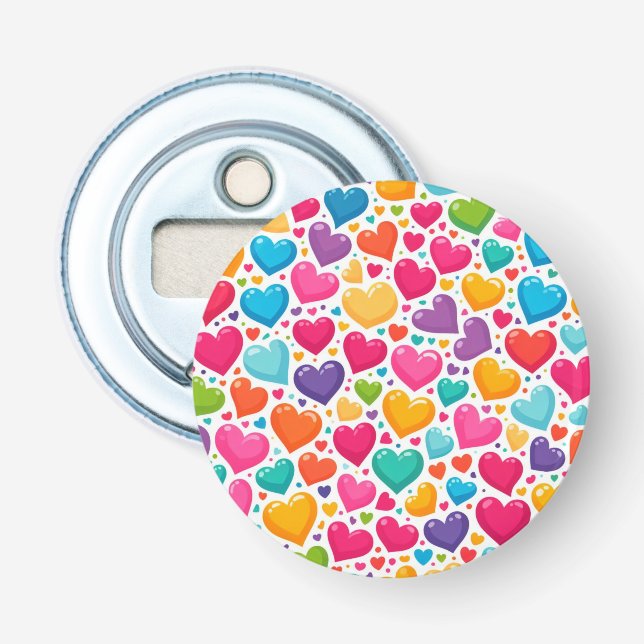 Colorful rainbow hearts Valentines Bottle Opener (Front)