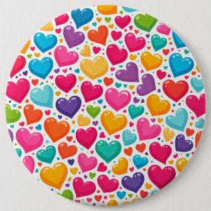 Colorful rainbow hearts Valentines Button