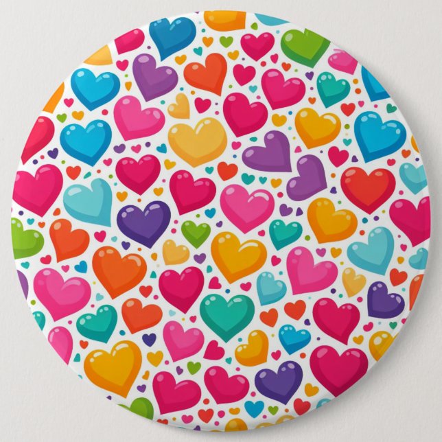Colorful rainbow hearts Valentines Button (Front)