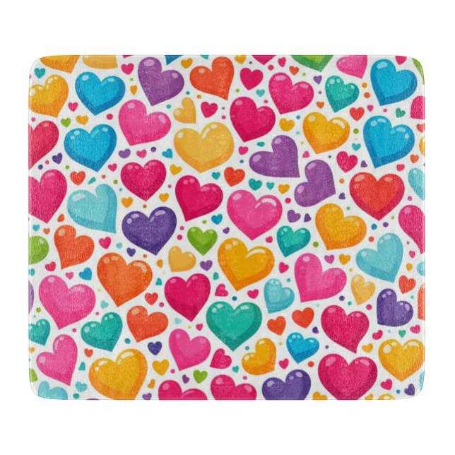 Colorful rainbow hearts Valentines Cutting Board (Front)