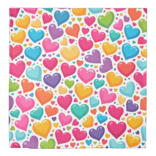 Colorful rainbow hearts Valentines Duvet Cover