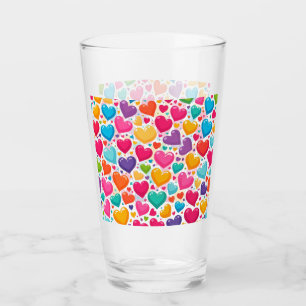 Colorful rainbow hearts Valentines Glass