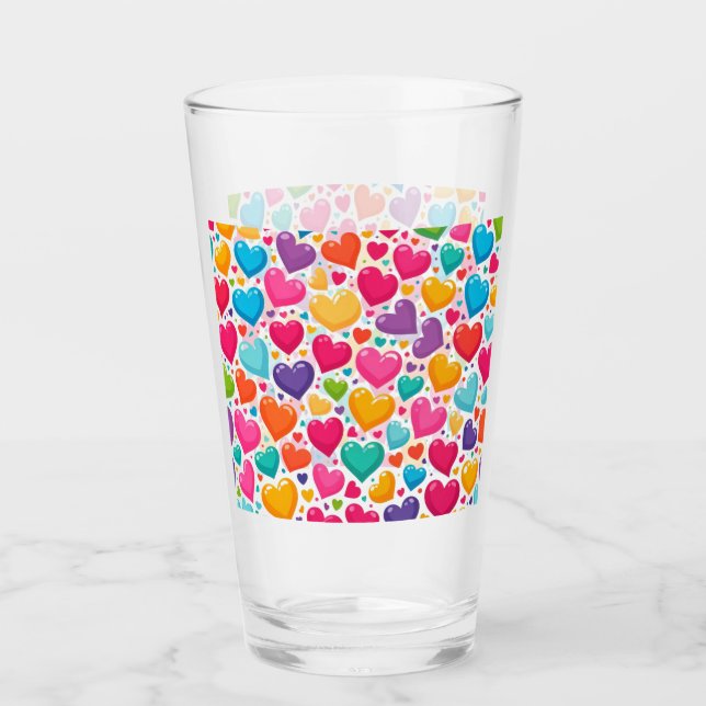 Colorful rainbow hearts Valentines Glass (Front)