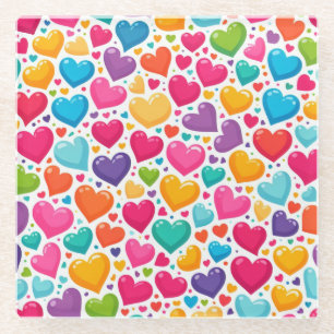 Colorful rainbow hearts Valentines Glass Coaster