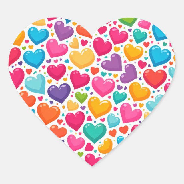 Colorful rainbow hearts Valentines Heart Sticker (Front)