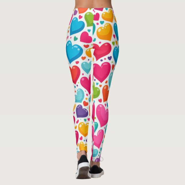 Colorful rainbow hearts Valentines Leggings (Back)