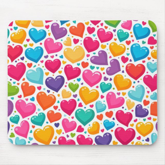 Colorful rainbow hearts Valentines Mouse Pad (Front)