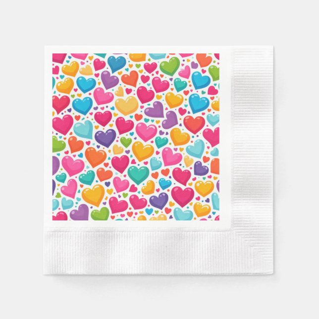 Colorful rainbow hearts Valentines Napkins (Front)