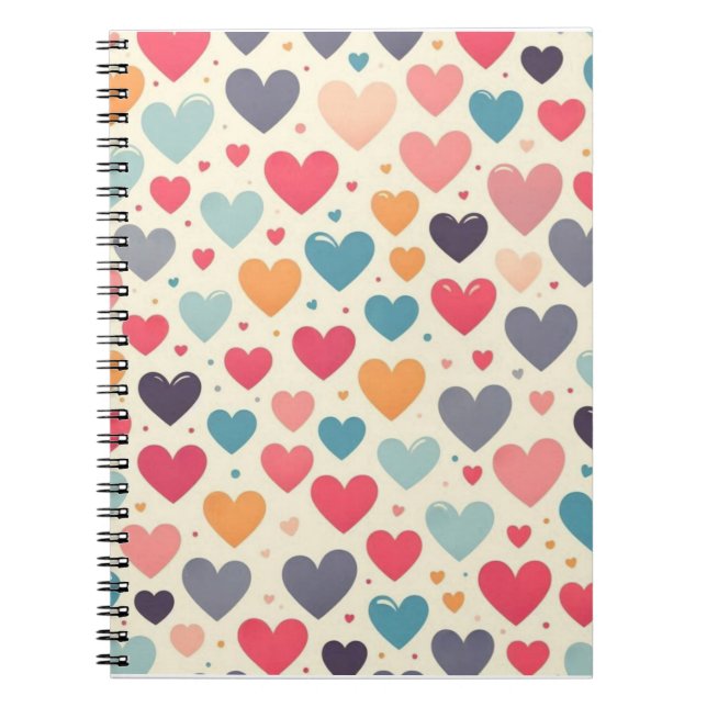 Colorful rainbow hearts Valentines Notebook (Front)