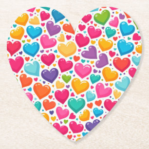 Colorful rainbow hearts Valentines Paper Coaster