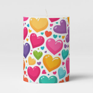 Colorful rainbow hearts Valentines Pillar Candle