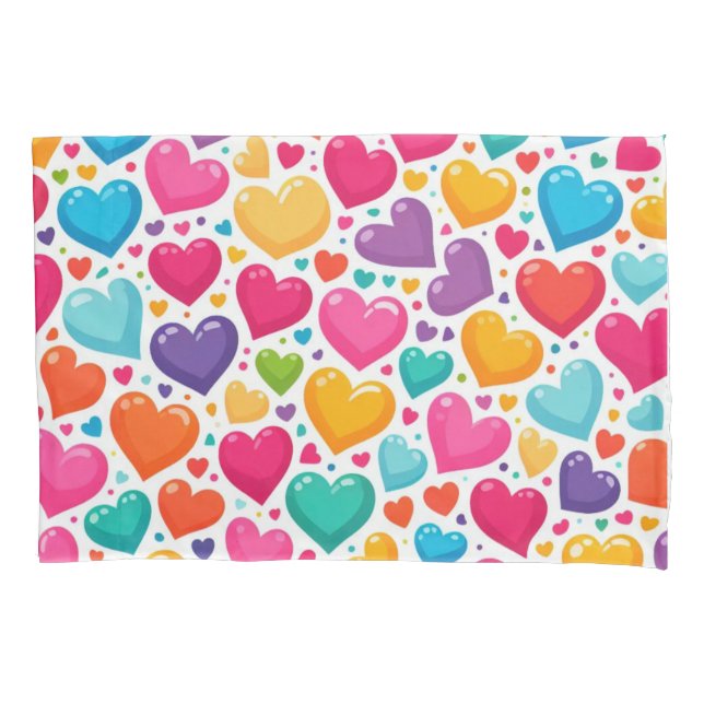 Colorful rainbow hearts Valentines Pillow Case (Front)