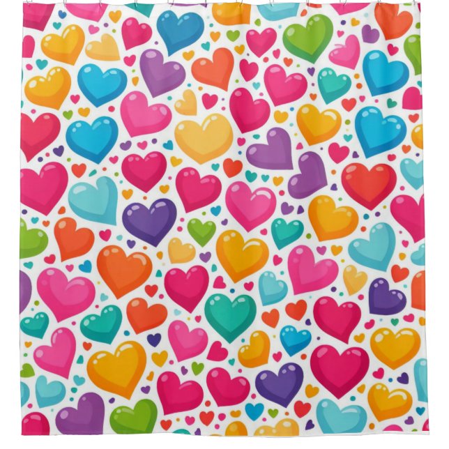 Colorful rainbow hearts Valentines Shower Curtain (Front)