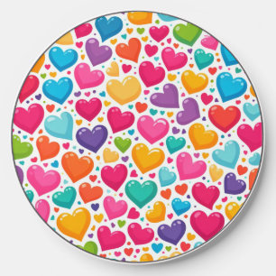 Colorful rainbow hearts Valentines Wireless Charger