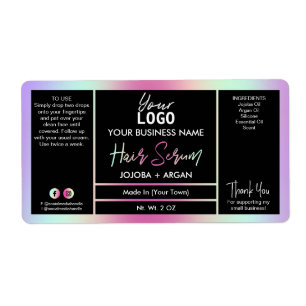 Colorful Rainbow Holographic Hair Serum Labels