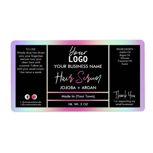 Colorful Rainbow Holographic Hair Serum Labels
