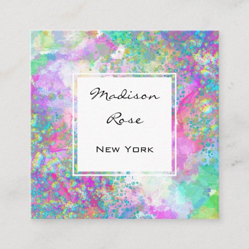 Colorful Rainbow Holographic Luxury Trendy Modern Square Business Card