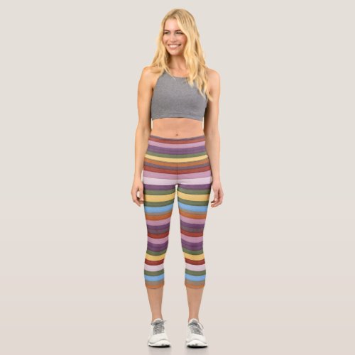 Colorful Rainbow horizontal stripes pattern Capri Leggings