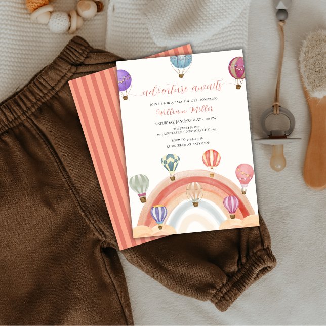 Colorful Rainbow Hot Air Balloon Baby Shower  Invitation (Colorful Rainbow Hot Air Balloon Baby Shower Invitation)