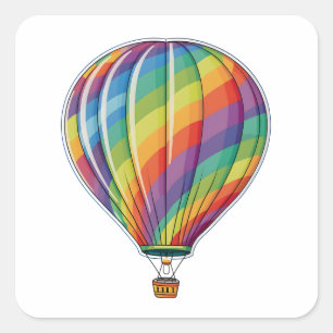 Colorful Rainbow Hot Air Balloon Square Sticker