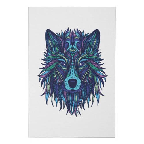 Colorful Rainbow Howling Wolf Faux Canvas Print