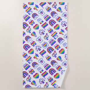 Colorful Rainbow Icon Patterns Beach Towel
