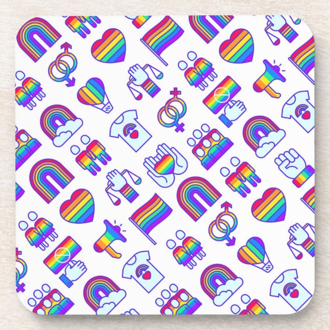 Colorful Rainbow Icon Patterns Beverage Coaster (Front)