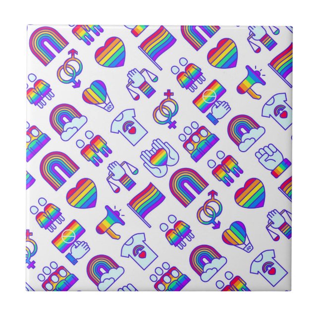 Colorful Rainbow Icon Patterns Ceramic Tile (Front)